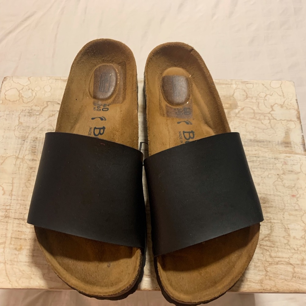 Black Slide Sandals with Single Wide Strap - Women